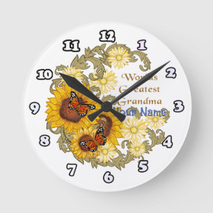 Sonnenblumen-Oma-Uhr Runde Wanduhr