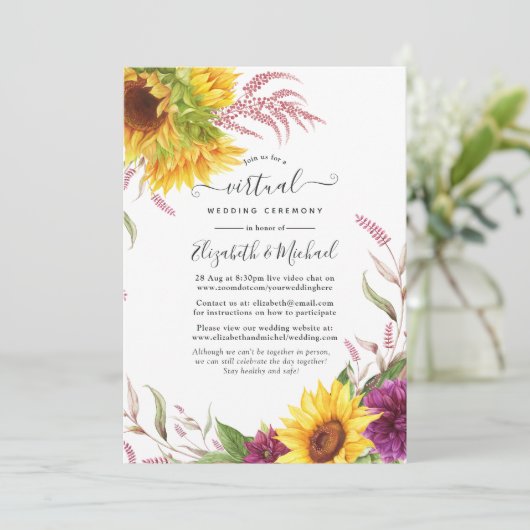 Sonnenblumen Online Virtual Wedding Einladung (Stehend Vorderseite)