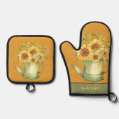 Sonnenblumen Orange Gelb Grün Ofenhandschuh & Topflappen-Set (Vorderseite)