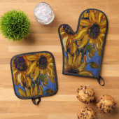 Sonnenblumen Oven Mitt Ofenhandschuh & Topflappen-Set (Oben Unten)