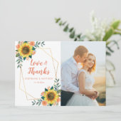 Sonnenblumen Peach Rose Geometrisches HochzeitsFot Dankeskarte (Stehend Vorderseite)
