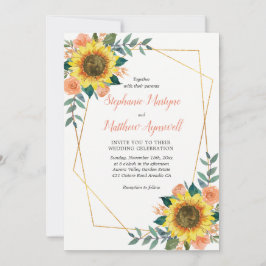 Sonnenblumen Peach Rose Moderne geometrische Hochz Einladung