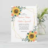 Sonnenblumen Peach Rose Moderne geometrische Hochz Einladung (Stehend Vorderseite)