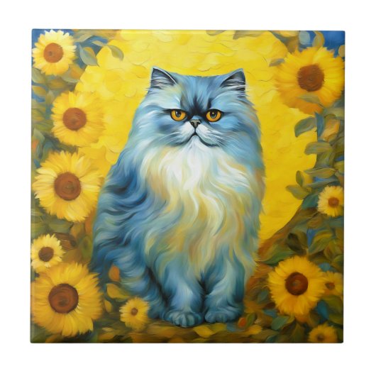 Sonnenblumen Persische Katze Fliese (Vorderseite)