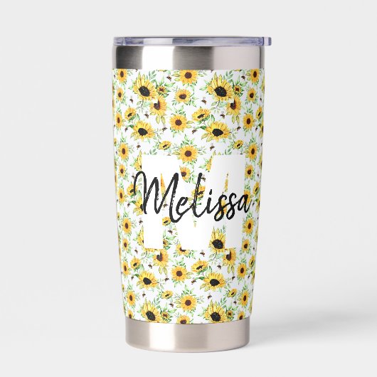 Sonnenblumen Personalisiert Monogram Thermobecher (Links)