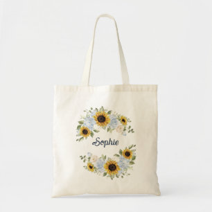 Sonnenblumen Personalisierte Blaue Flora und Fauna Tragetasche