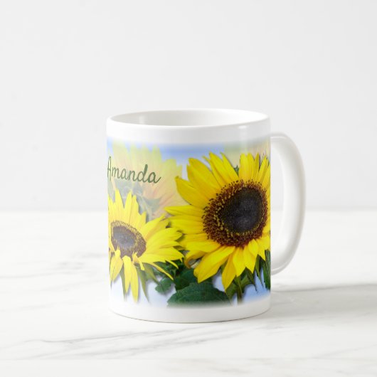 Sonnenblumen Personalisierter Eigener Text Kaffeetasse (VorderseiteRechts)