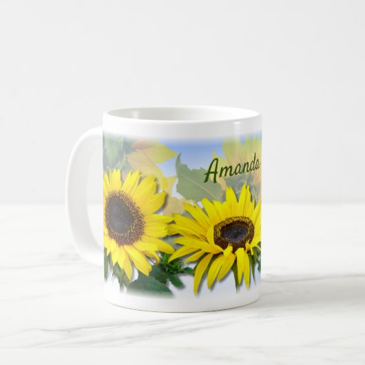 Sonnenblumen Personalisierter Eigener Text Kaffeetasse (Vorderseite Links)