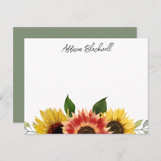 Sonnenblumen Personalisierter Name Rot und Gelb Mitteilungskarte (Vorne/Hinten)