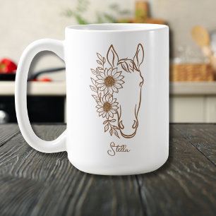 Sonnenblumen-Pferd Boho-Linienkunst mit Namen Kaffeetasse