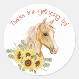 Sonnenblumen-Pferd Danke-Partygeschenk Runder Aufkleber
