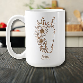 Sonnenblumen-Pferd-Linienkunst-Porträt Kaffeetasse