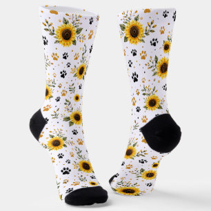 Sonnenblumen-Pfotenabdruck-Socken, Florale Haustie Socken