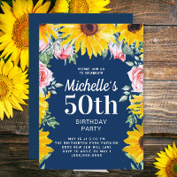 Sonnenblumen Pink Roses Navy Blue 50. Geburtstag
