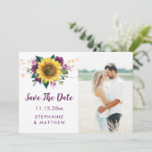Sonnenblumen Plum Lila Lights Foto Save the Date (Stehend Vorderseite)