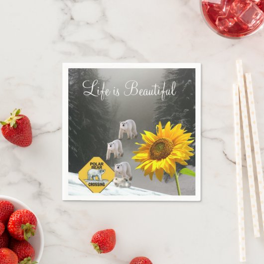 Sonnenblumen Polar Bären Blumenpapier Napkins Serviette (Beispiel)