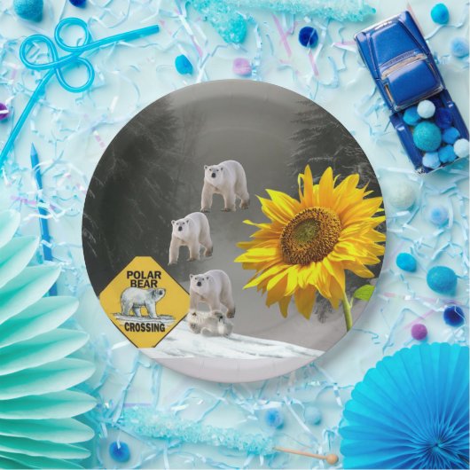 Sonnenblumen Polar Bären Blumenpapier Teller (Party)
