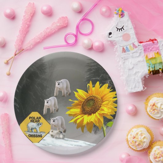 Sonnenblumen Polar Bären Blumenpapier Teller (Party)