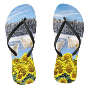 Sonnenblumen Polar Bären Blütenflöten Flops Badesandalen
