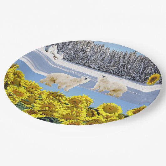 Sonnenblumen-Polar-Bärenpapier-Teller Pappteller (Schrägansicht)