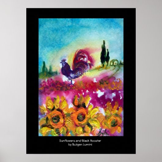 SONNENBLUMEN, POPPIEN UND SCHWARZE ROOSTER POSTER (Vorne)