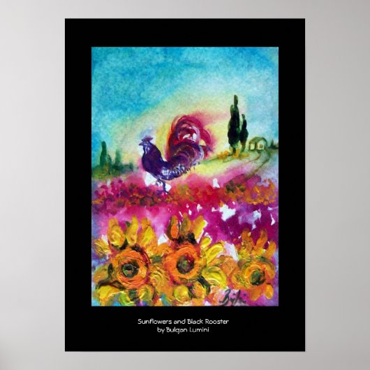 SONNENBLUMEN, POPPIEN UND SCHWARZE ROOSTER POSTER (Vorne)