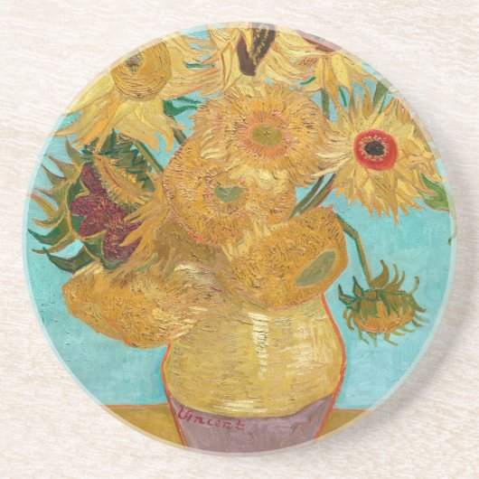 Sonnenblumen, postimpressionistisches Stillleben-G Getränkeuntersetzer (Vorne)