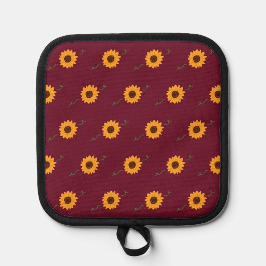 Sonnenblumen Pot Holder (Barn Red & Gold) Topflappen (Vorderseite)