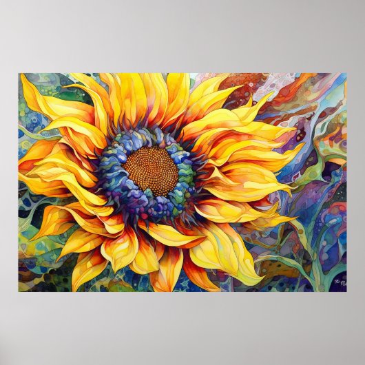 Sonnenblumen Power Aquarellmalerei Poster (Vorne)