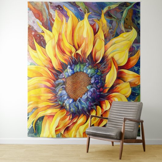 Sonnenblumen Power Aquarellmalerei Wandteppich (Beispiel)