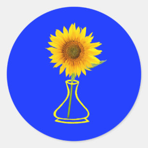 Sonnenblumen-Power Sonnenblumen und Vase Runder Aufkleber