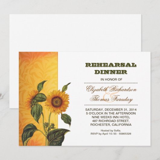 Sonnenblumen Probe zum Abendessen einladen Einladung (Vorne/Hinten)