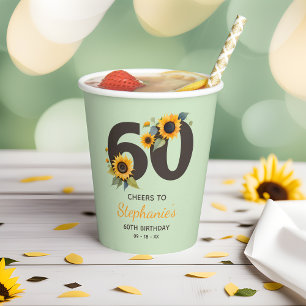 Sonnenblumen Prost zum 60. Geburtstag Papiertassen Pappbecher