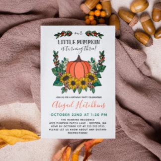 Sonnenblumen & Pumpkin Herbst Kleinkind Geburtstag Einladung