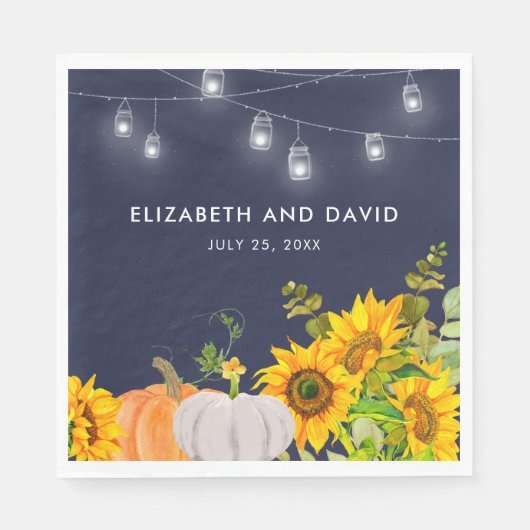 Sonnenblumen Pumpkin String Lights Rustische Hochz Serviette (Vorderseite)