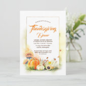 Sonnenblumen Pumpkins Fall Erntedank Abendessen Einladung (Stehend Vorderseite)