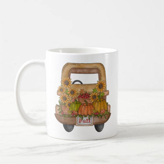 Sonnenblumen & Pumpkins fallen Vintager LKW Kaffeetasse (Links)