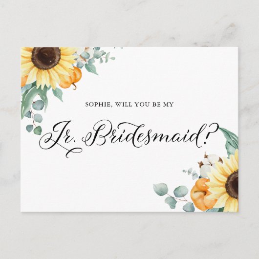 Sonnenblumen Pumpkins ist meine Junior Bridesmaid  Postkarte (Vorderseite)