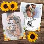 Sonnenblumen qr Code 2 Fotos Hochzeitseinladung
