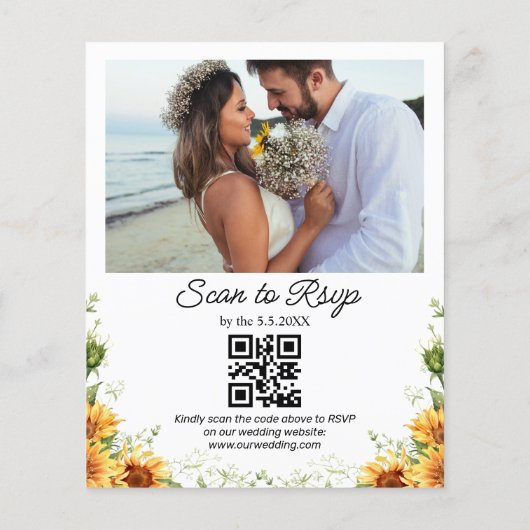 Sonnenblumen qr Code 2 Fotos Hochzeitseinladung (Rückseite)