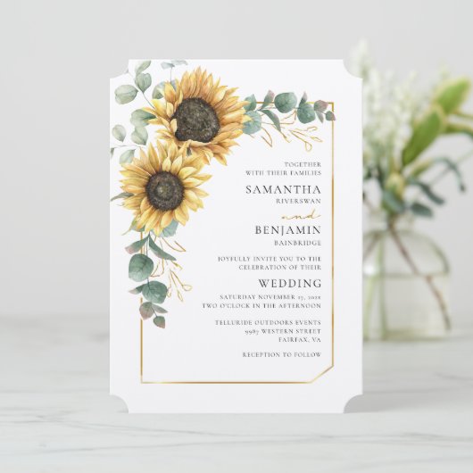 Sonnenblumen QR Code All-in-One-Blumenhochzeit Einladung (Stehend Vorderseite)