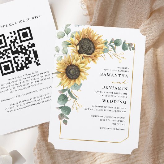 Sonnenblumen QR Code All-in-One-Blumenhochzeit Einladung