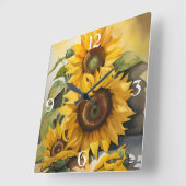 Sonnenblumen Quadratische Wanduhr (Winkel)
