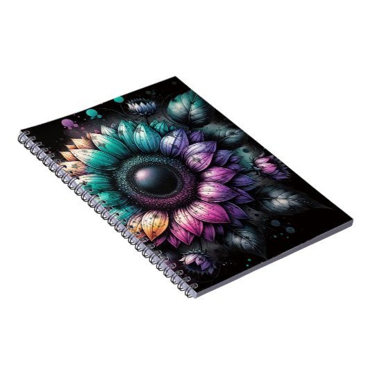 Sonnenblumen Rainbow Splash Spiral Foto Notebook Notizblock (Rechte Seite)