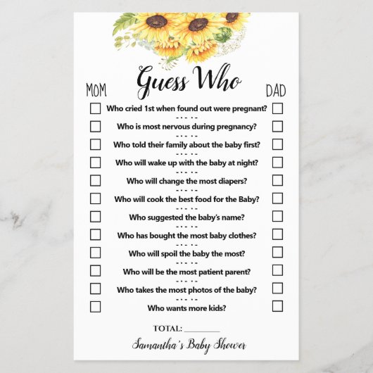 Sonnenblumen raten, wer Baby Duschkarte hat Flyer (Vorne)