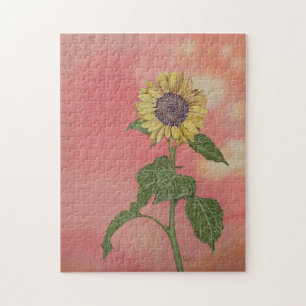 Sonnenblumen-Rätsel bei Sonnenuntergang Puzzle
