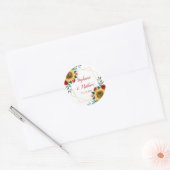 Sonnenblumen Red Floral Geometric Wedding Runder Aufkleber (Umschlag)