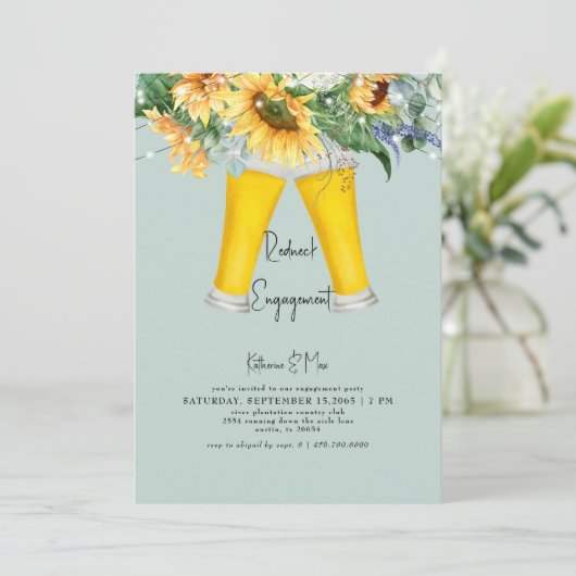 Sonnenblumen-Redneck Türkis Engagement Party Einladung (Stehend Vorderseite)