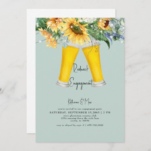 Sonnenblumen-Redneck Türkis Engagement Party Einladung (Vorne/Hinten)