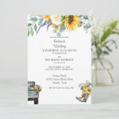 Sonnenblumen-Redneck Wedding Cowboy Boots & Hat Einladung (Stehend Vorderseite)